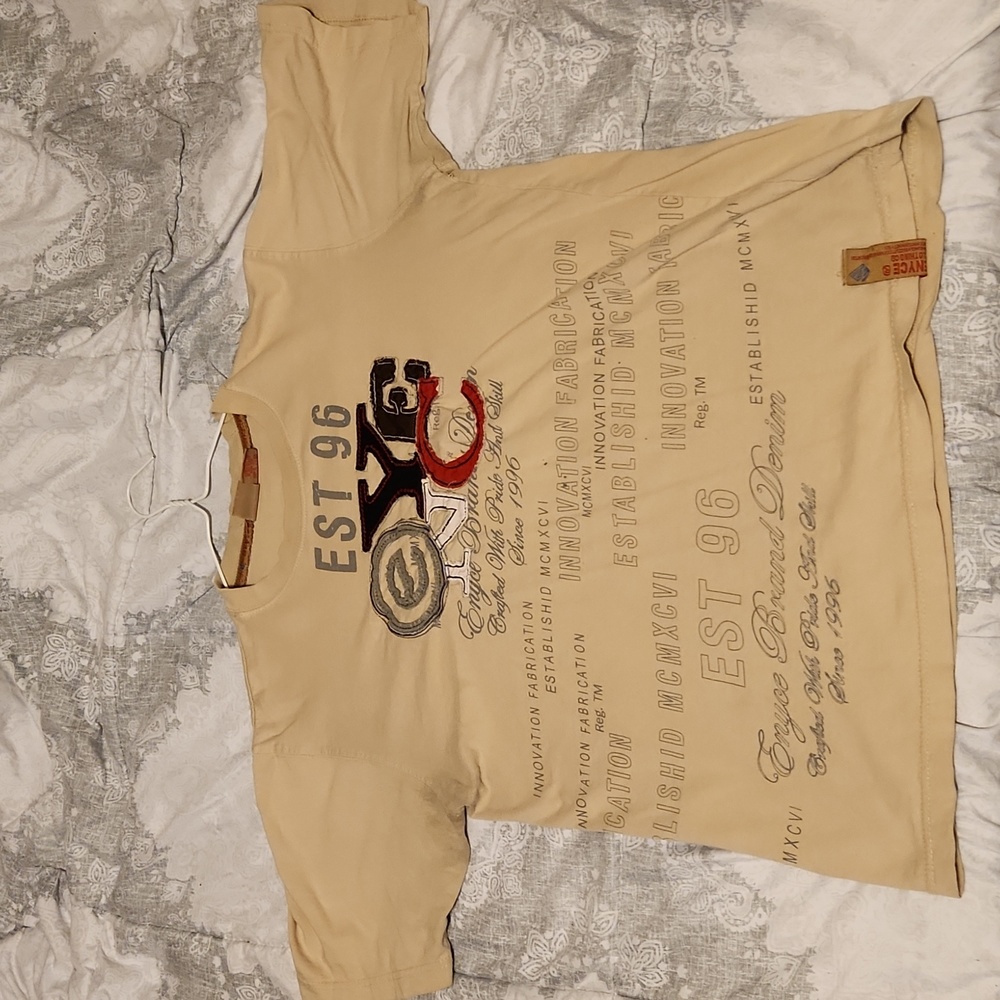 Enyce Beige Multi Spellout Logo Crewneck T-Shirt Y2K Vintage